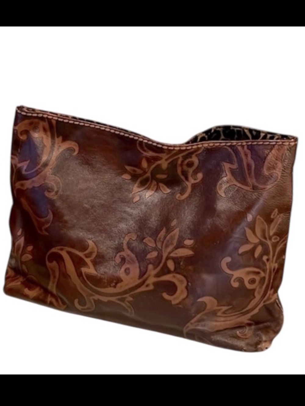 Plinio Visona Vintage Brown & Tan Embossed Leather Italian Laptop Case Purse